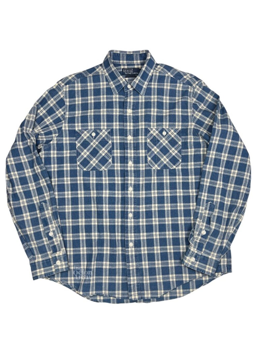 Size L Polo Ralph Lauren Classic Fit Indigo Cotton Plaid Shirt Pre-Owned